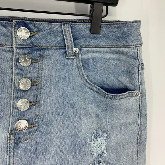 Forever 21 Denim Shorts Button Fly Blue Distressed Denim Fray - Picture 3 of 9